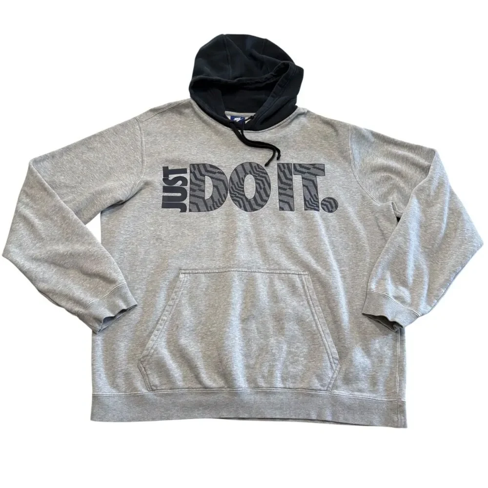 Nike Hoodie Mens XL Gray Just Do It Zebra Print Pullover Graphic Two Tone *READ*